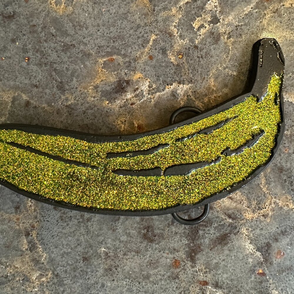 Glitter Banana Belt Buckle - Green Accent